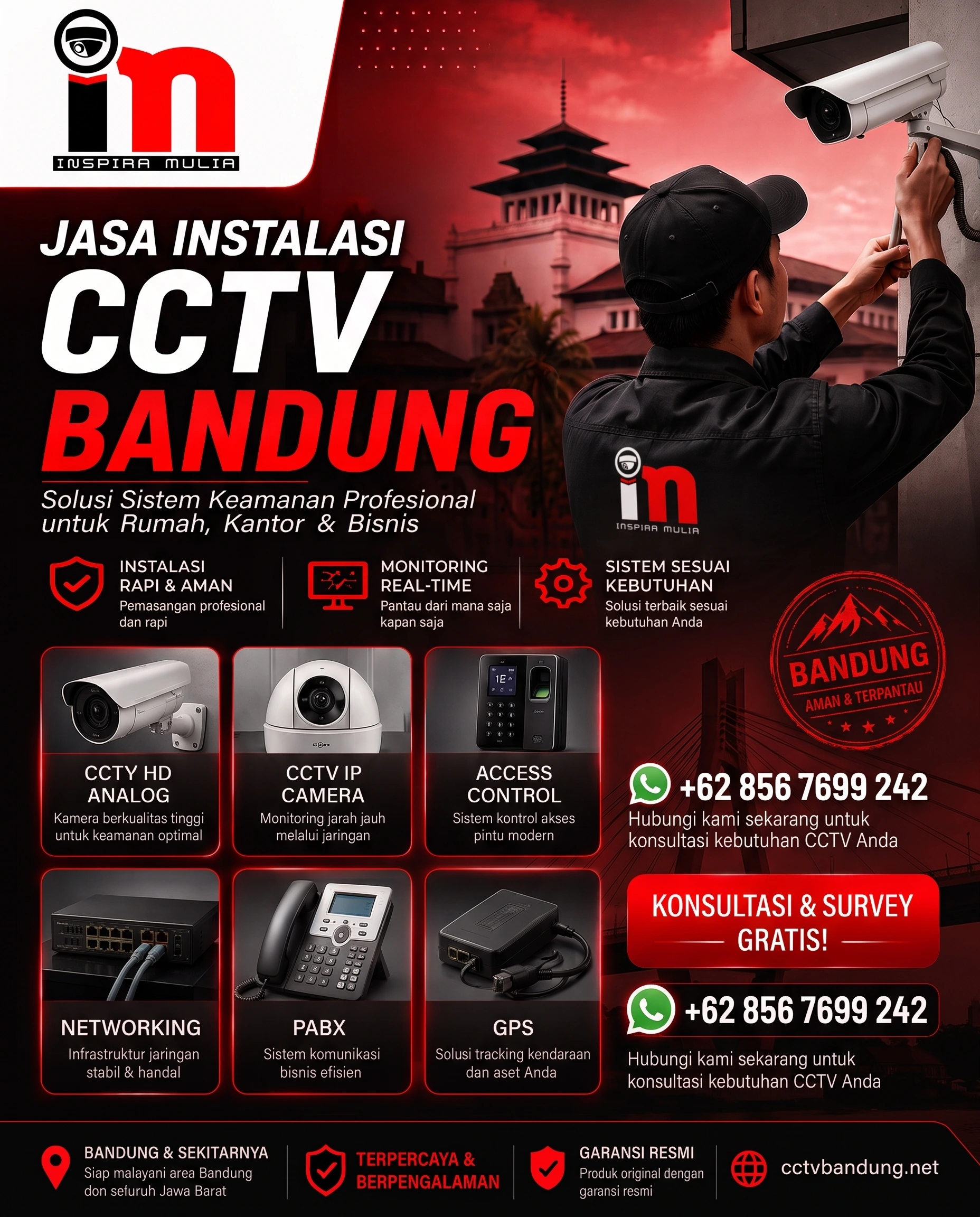 Jasa pemasangan CCTV HD Analog, IP Camera, dan Access Control di Bandung Raya dan Sekitarnya oleh Inspira Mulia.
